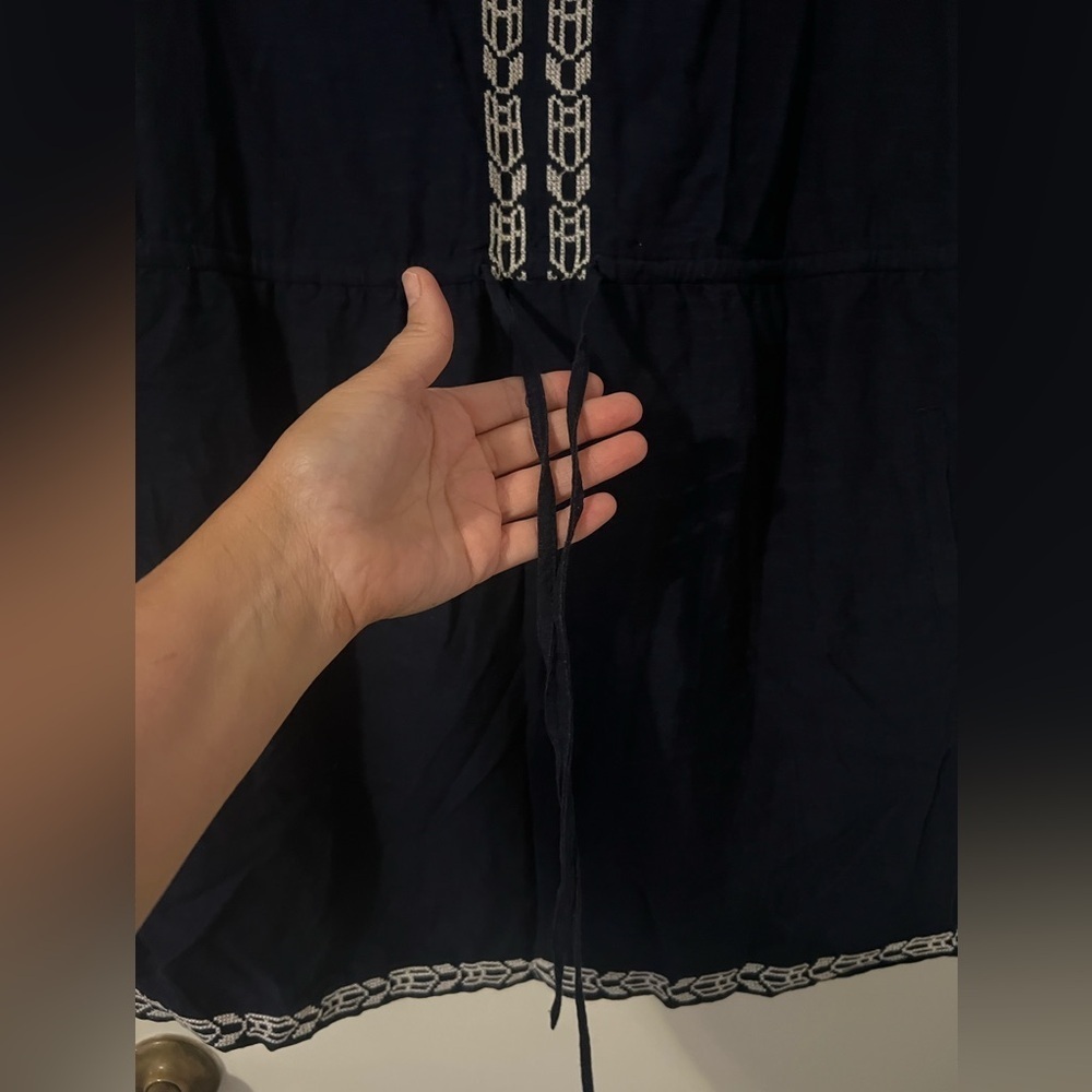 GAP Navy Dress Ivory Embroidery drawstring waist with pockets size L (K124) - Picture 2 of 14